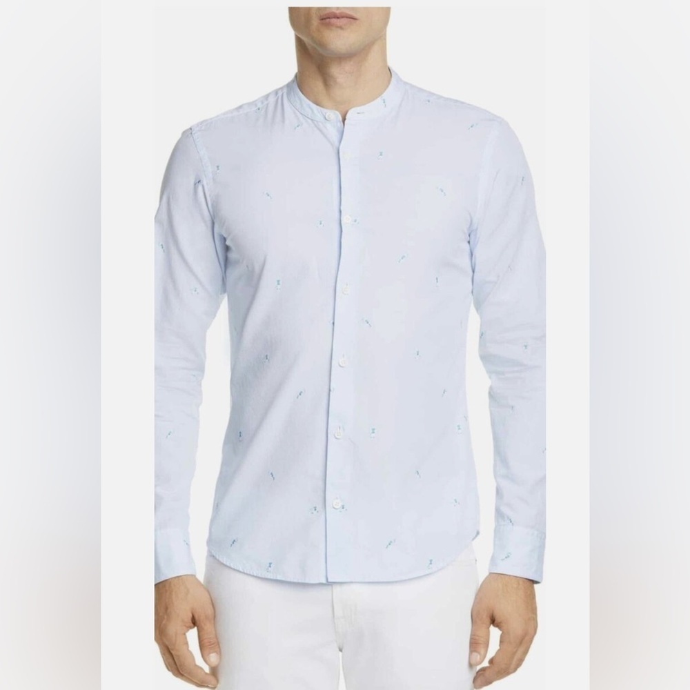 Ermenegildo Z Zegna Tennis Band All Over Print Collar Shirt Men Size M